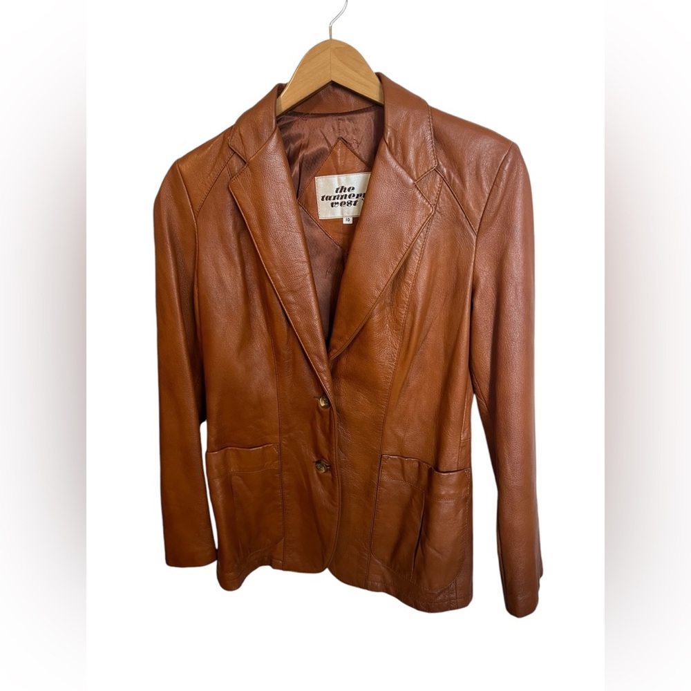 Vintage Tannery West Rich Light Brown Leather Jacket Zip Pocket size 10
